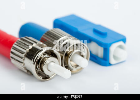 fiber optic connectors, ST, SC and FC on white background Stock Photo