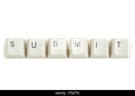 submit text from scattered keyboard keys isolated on white background Stock Photo