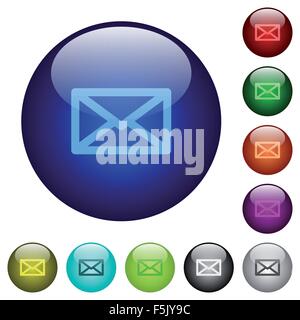 Set of color mail glass web buttons. Arranged layer structure. Stock Vector