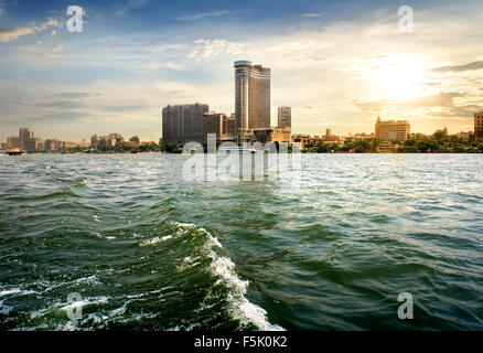 View on modern Cairo from the Nile Stock Photo