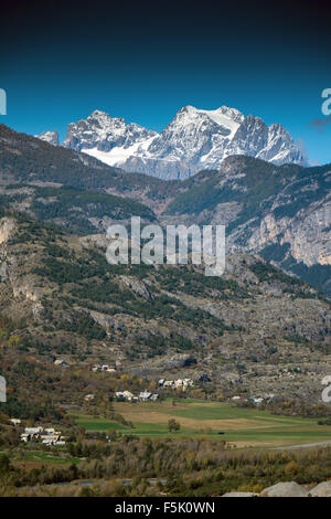 Durance valley and Mont Pelvoux from Mont-Dauphin Stock Photo