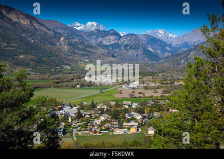 Durance valley and Mont Pelvoux from Mont-Dauphin Stock Photo