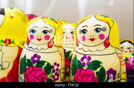 Bright colorful Matryoshka dolls, also known as a Russian nesting dolls. Popular souvenir Stock Photo