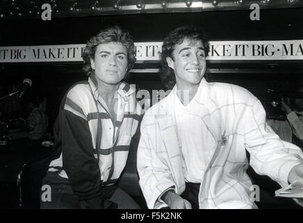 WHAM !  UK pop duo of George Michael and Andrew Ridgeley in 1984 Stock Photo