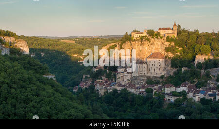 Sunrise over Medieval town of Rocamadour, Lot Department, Midi-Pyrenees, France Stock Photo