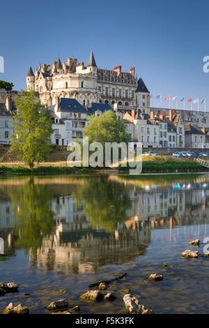 Early morning below Chateau d'Amboise, Amboise, Indre-et-Loire, Centre, France Stock Photo