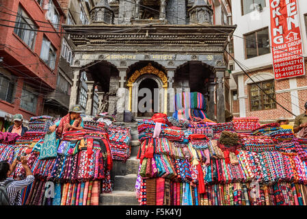 Sale of wool blankets in the  Thamel market in Kathmandu Stock Photo