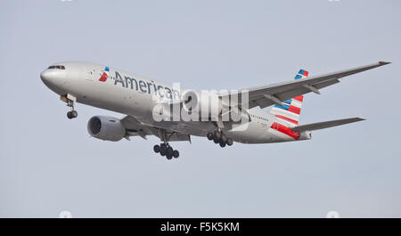 American Airlines Boeing 777 N790AN coming into land at London Heathrow Airport LHR Stock Photo