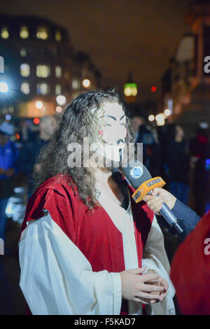 Westminster, London, UK 5th November 2015. Million Mask March.  Protesters  anti-capitalist protest in Westminster. Stock Photo