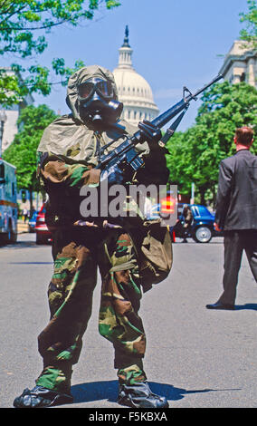 Washington DC. April 30-1997 Members of the US Marine Corps Chemical / Biological Incident Response Force pose for pictures as they were being presented to the public  in an exercise on Capitol Hill in Washington. Credit: Mark Reinstein Stock Photo