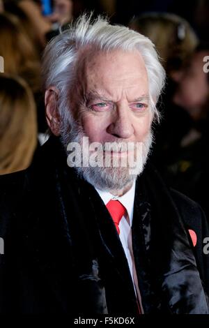 Donald Sutherland attends the UK Premiere of The Hunger Games: Mockingjay - Part 2 on 05/11/2015 at ODEON Leicester Square, . Picture by Julie Edwards. Stock Photo