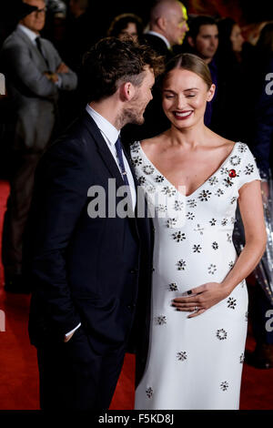 Laura Haddock & husband Sam Claflin attends the UK Premiere of The Hunger Games: Mockingjay - Part 2 on 05/11/2015 at ODEON Leicester Square, . Picture by Julie Edwards. Stock Photo