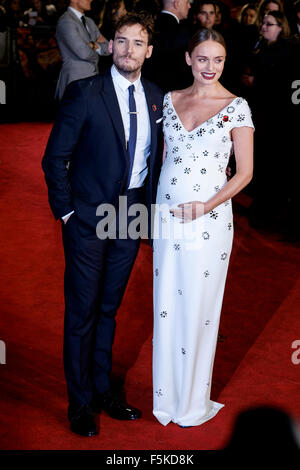 Laura Haddock & husband Sam Claflin attends the UK Premiere of The Hunger Games: Mockingjay - Part 2 on 05/11/2015 at ODEON Leicester Square, . Picture by Julie Edwards. Stock Photo