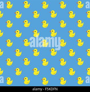 Yellow rubber duck pattern on blue background Stock Vector