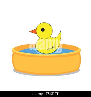 Bathtub and a duck. Isolated object background. Stock Vector