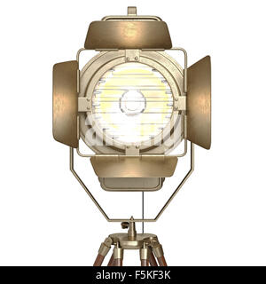 Studio spotlight with wooden tripod, front view Stock Photo