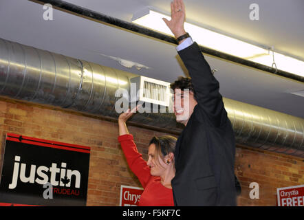 Justin Trudeau, Prime Minister of Canada with Chrystia Freeland, Minister of International Trade at a rally. Stock Photo