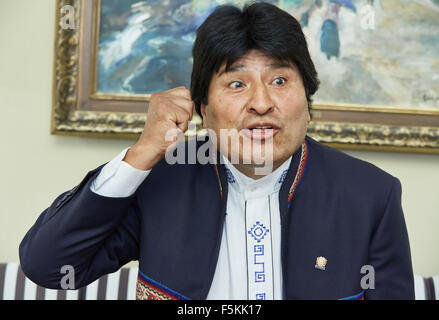 Hamburg, Germany. 5th Nov, 2015. Bolivia's President Evo Morales speaks during an interview in Hamburg, Germany, 5 November 2015. Photo: Georg Wendt/dpa/Alamy Live News Stock Photo