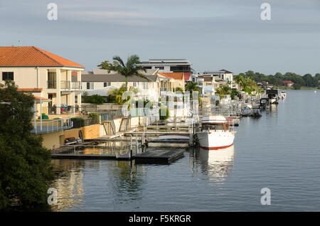 Houses by canal, Surfers Paradise, Gold Coast, Queensland, Australia Stock Photo