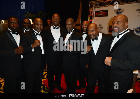 Twenty former World Heavyweight Champions attend the Boxing World Heavyweight Champions Media Day at The Seminole Hard Rock Hotel & Casino.  Featuring: Hasim Rahman, Tony Tubbs, Evander Holyfield, Lennox Lewis, Chris Byrd, Oliver McCall, Shannon Briggs Wh Stock Photo