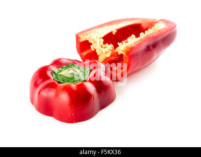 Fleshy inside of tasty vibrant red peppers Stock Photo