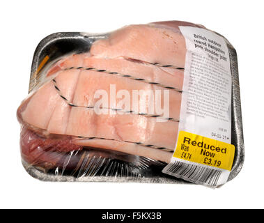 Pork Shoulder joint from a British supermarket (Sainsburys) reduced price on its sell-by date Stock Photo