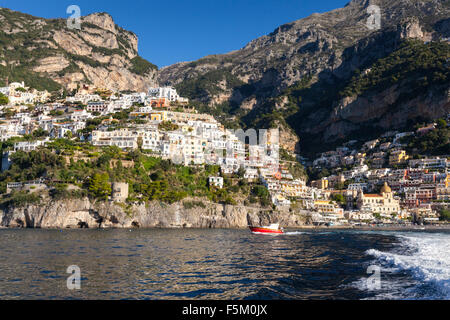 Panoramic view of Positano on the Amalfi coast viewed from the sea Stock Photo