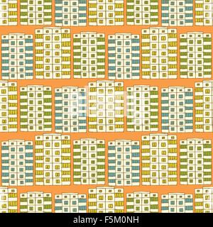 Sketch soviet buildings in vintage style, vector seamless pattern Stock Vector
