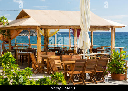 A taverna on the sea front in Skala Eresou, on Lesvos, Greece, which is favoured by the many lesbians who flock to the town. Stock Photo