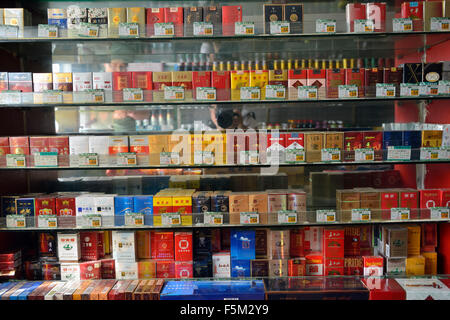 A variety of cigarettes in a store in Yinchuan, Ningxia, China. Stock Photo