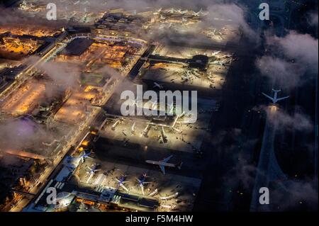 High angle view of airport illuminated at night, Los Angeles, California, USA Stock Photo