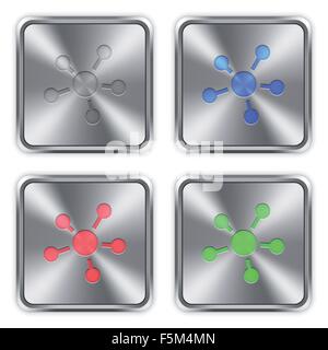 Color connect icons engraved in glossy steel push buttons. Well organized layer structure, color swatches and graphic styles. Stock Vector
