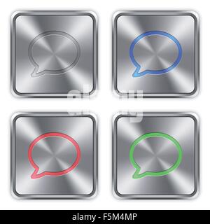 Color chat icons engraved in glossy steel push buttons. Well organized layer structure, color swatches and graphic styles. Stock Vector