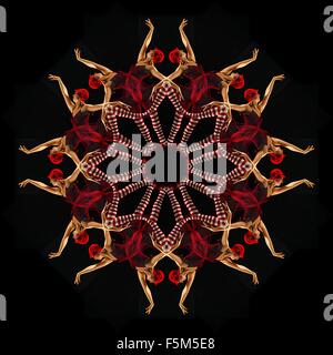 Mandala pattern created by multiple exposure of young woman's wearing red costume Stock Photo