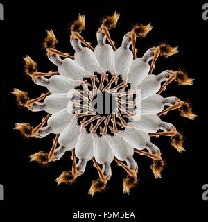 Mandala pattern created by multiple exposure of young woman's wearing white dress Stock Photo