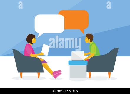 People Chat Sitting Man and Woman Talking Discussing Stock Vector