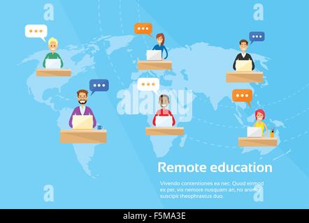 Remote Online Education Concept Students Using Laptop Stock Vector