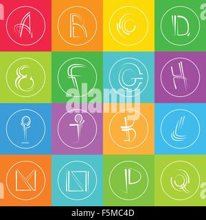Abstract Logo Icons Set Thin Line Simple Colorful Collection Minimalistic Style Stock Vector