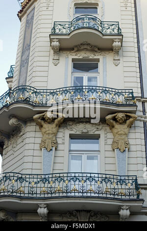 house front, Josefov (Jewish quarter), Prague, Czech Republic Stock Photo