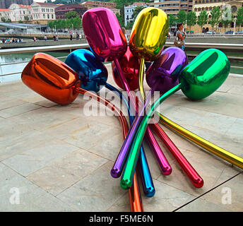 Tulips, sculpture by Jeff Koons in front of Guggenheim Museum, Bilbao, Basque Country, Spain