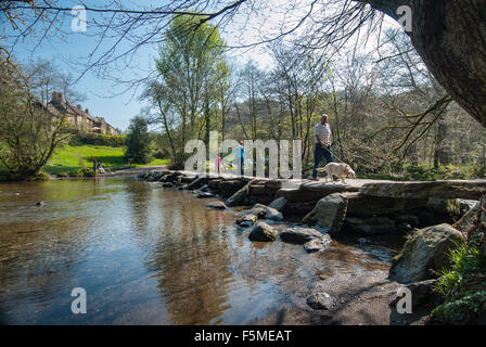 Tarr Steps Clapper Bridge and the River Barle, Devon, UK Stock Photo