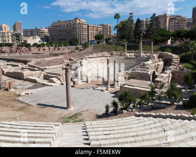 View looking over The Roman Odeum  at Kom el Dikka, Alexandria, Northern Egypt Stock Photo