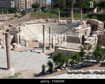 View looking over The Roman Odeum  at Kom el Dikka, Alexandria, Northern Egypt Stock Photo