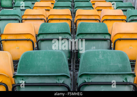 Rows of empty stadium seats Stock Photo