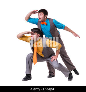 Disco dancers showing some movements against isolated white Stock Photo