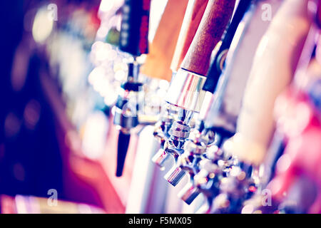 Close up of beer lines for draft beer in restaurant. Stock Photo