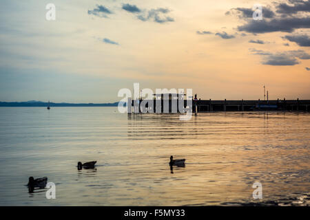 Langenargen docks in sunset at the Lake Constance in Germany. (Bodensee) Stock Photo