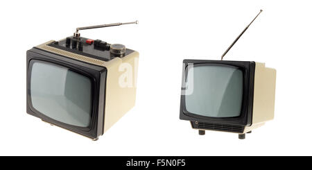 Small vintage TV isolated on white background Stock Photo
