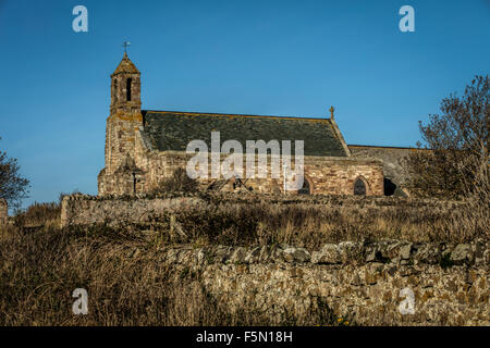 Church on the Holy Island next to Lindisfarne Priory in Northumberland Stock Photo