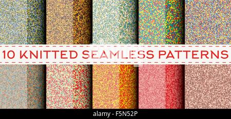 Set of 10 knitted seamless patterns. Vector illustration. Christmas template for banner, placard, billboard or web site. New Yea Stock Vector
